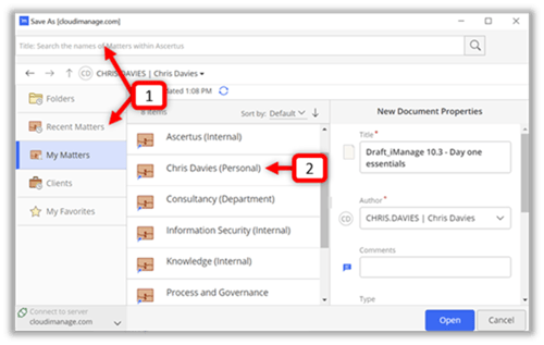 Saving a document in iManage 3